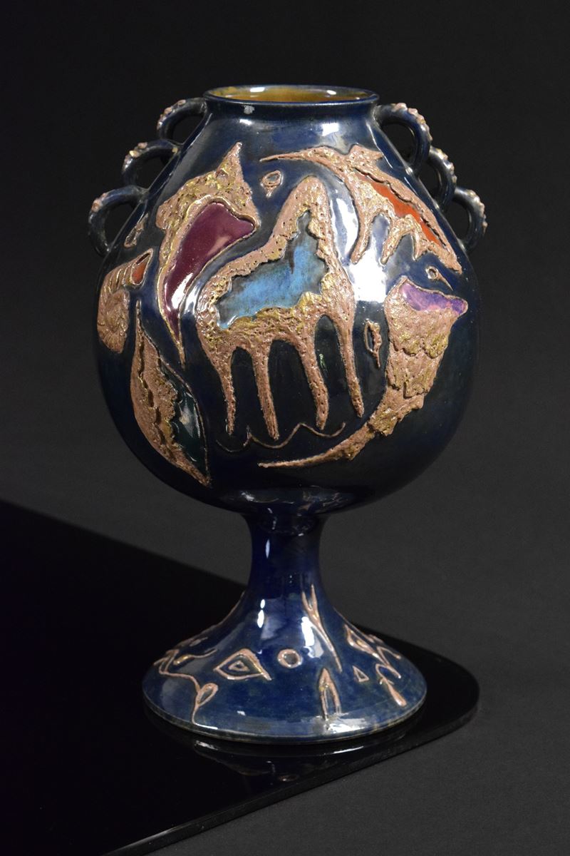 Pietro Melandri - Vaso a coppa in ceramica policroma riflessata all’acido