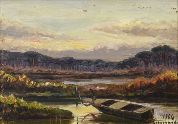 Gaetano  Giangrandi - Paesaggio con barca
