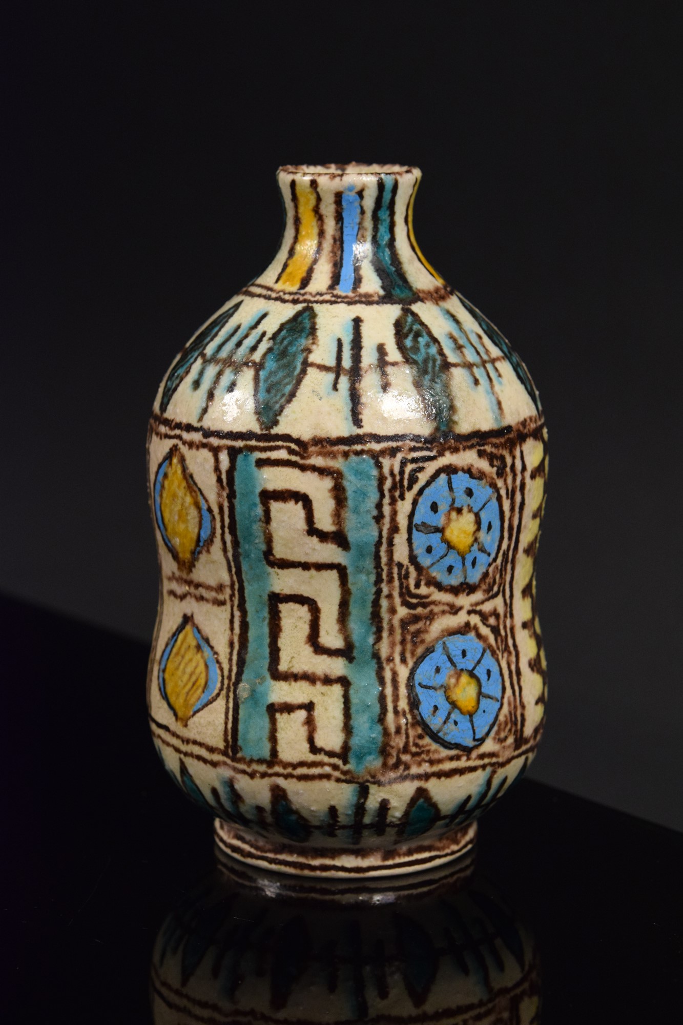 Uberto Zannoni - Vaso geometrico in ceramica policroma