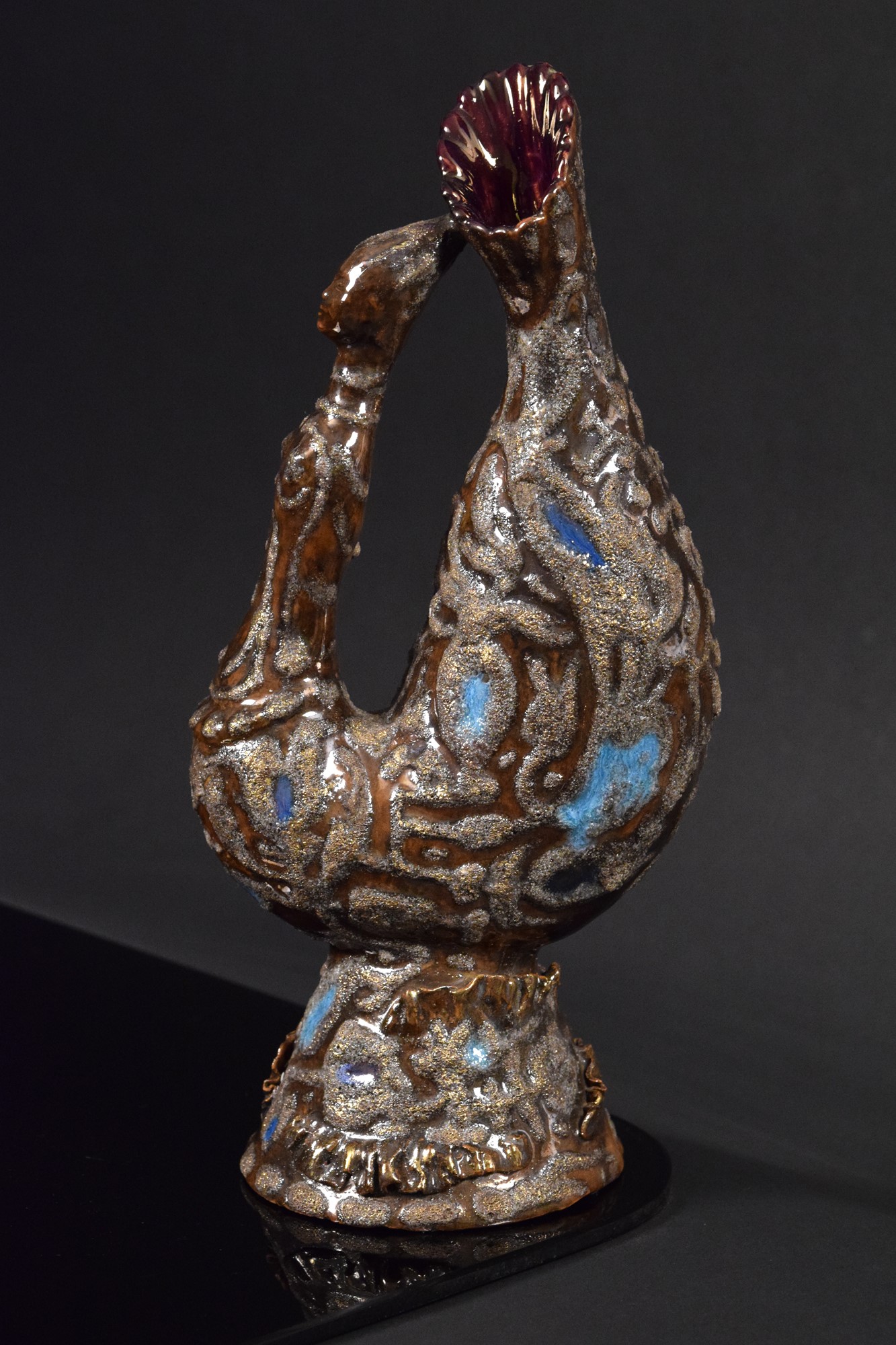 Pietro Melandri - Vaso-sirena in ceramica policroma con decorazioni a rilievo