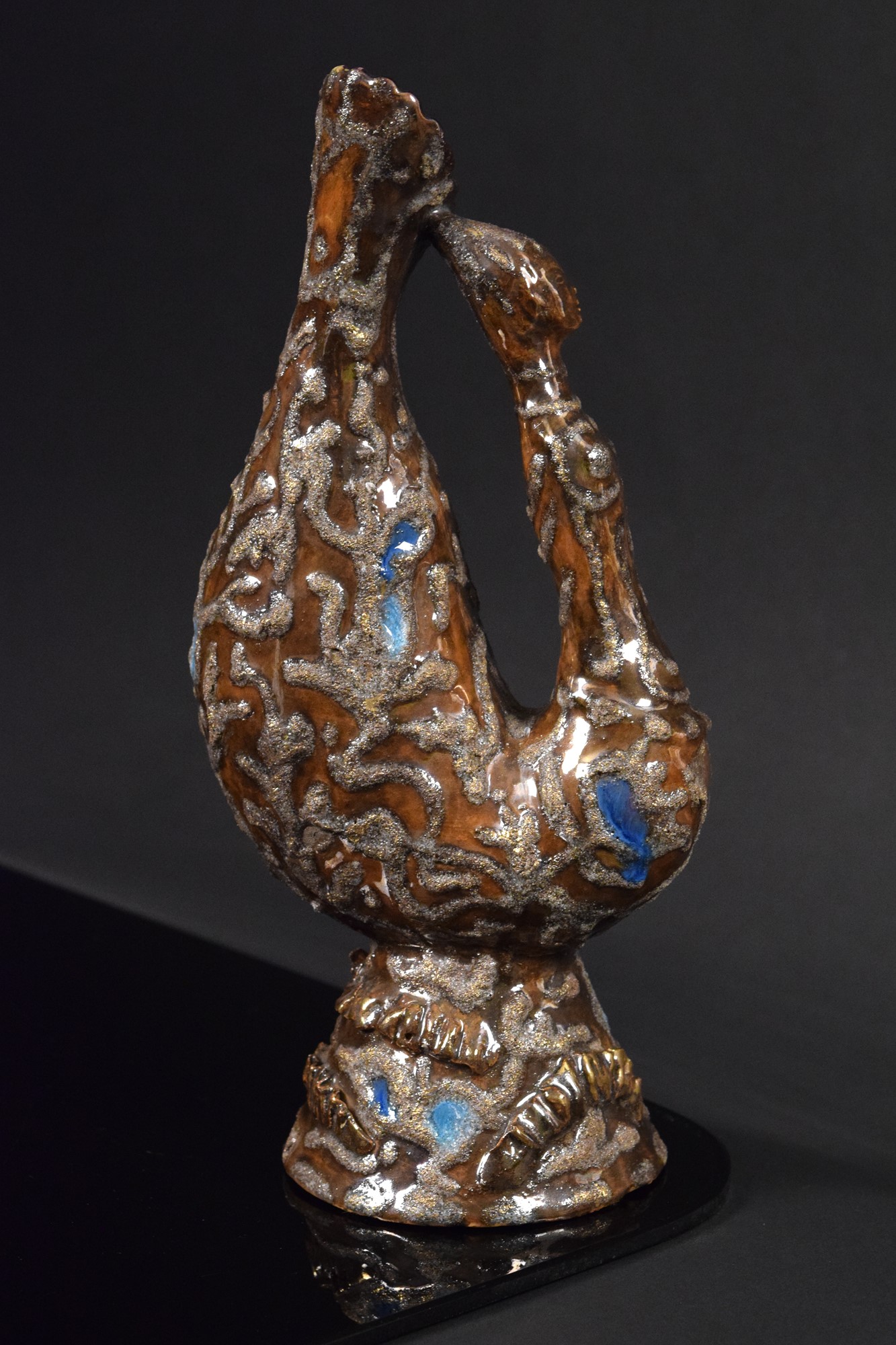 Pietro Melandri - Vaso-sirena in ceramica policroma con decorazioni a rilievo