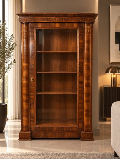 Libreria Biedermeier in noce lastronata e filettata, Italia settentrionale, prima metà XIX secolo