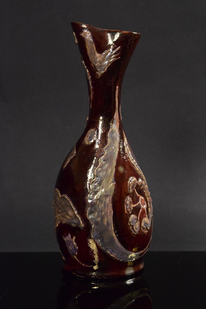 Pietro Melandri - Vaso a collo stretto in ceramica policroma lustrata