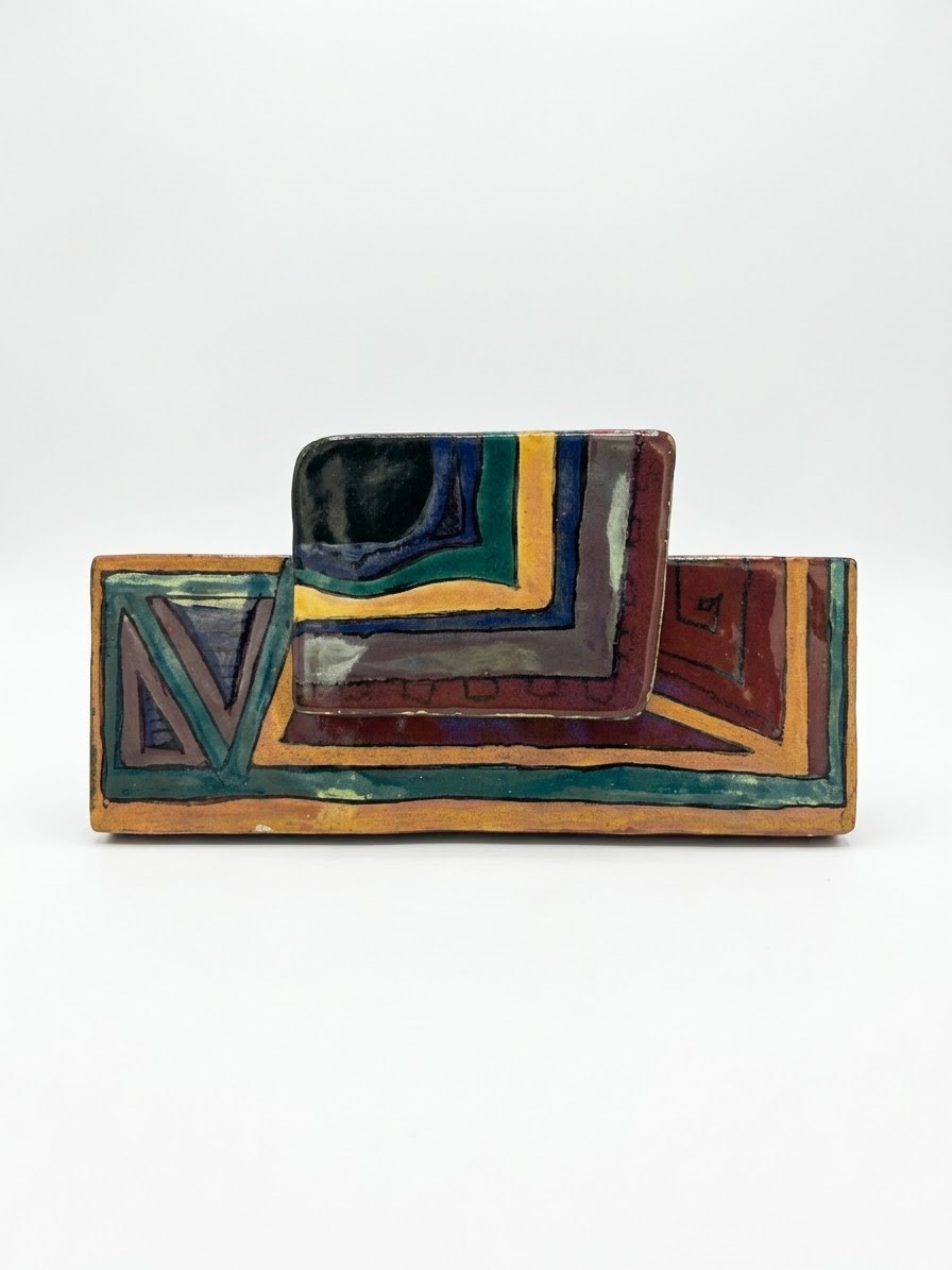 Pietro Melandri - Complemento d’arredo in ceramica policroma con decori geometrici