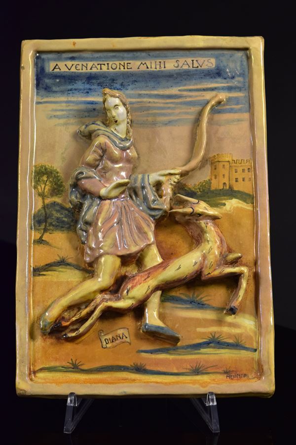 Pietro  Melandri - Piastrella con Diana cacciatrice