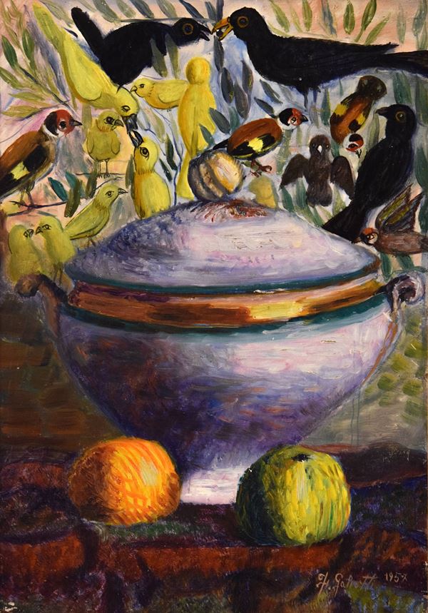 Francesco Galeotti - Zuppiera e uccellini